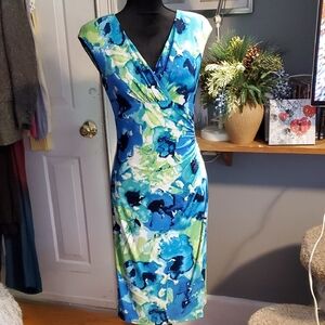 Ralph Lauren Blue and Green Floral Midi Dress
